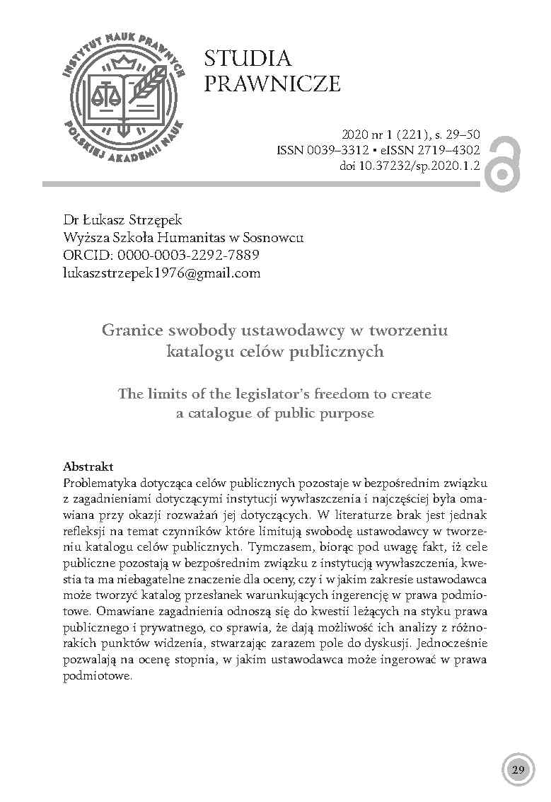 okladka_strzepek_granice_swobody _ustawodawcy _w _tworzeniu_katalogu_celow _publicznych_10.37232sp.2020.1.2